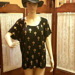 Xl Black and Gold Cross Retro Doll Shirt